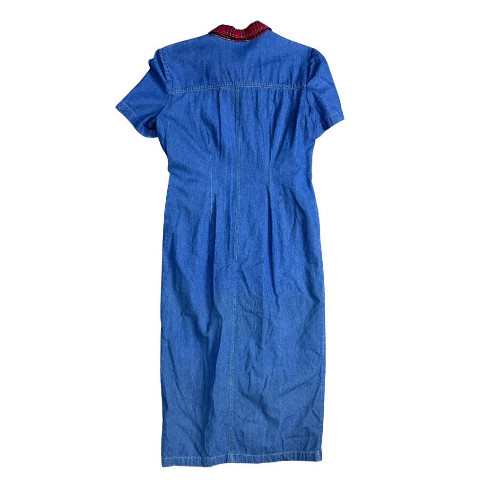 Vintage Plaid Collared Blue Jean Maxi Dress - Picture 2 of 6